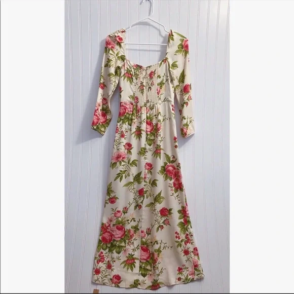 Reformation Hilda Floral Print Ruched Smocked Midi Dress In Jardin NWT Size 10 - Picture 8 of 15